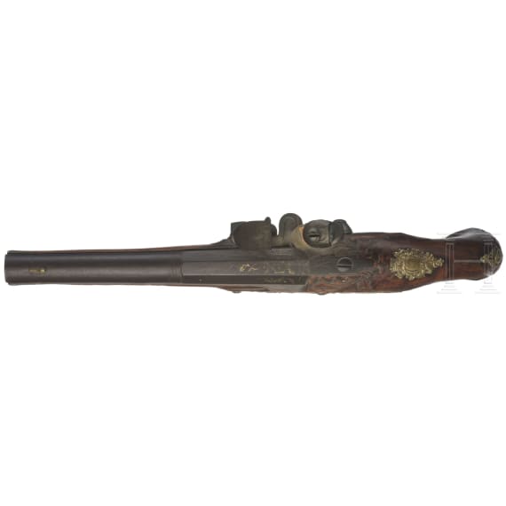 A flintlock pistol with gold-plated fittings by Franz Poltz in Karlsbad, circa 1790