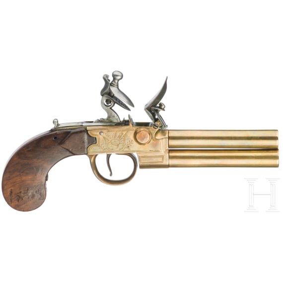 A Belgian double flintlock terzerol, circa 1800