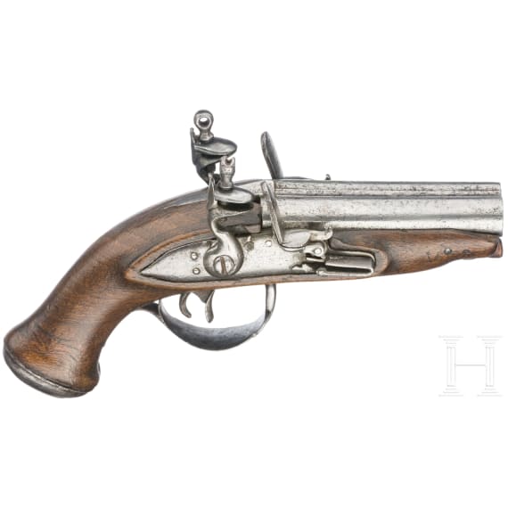 A French double flintlock travelling pistol, circa 1800