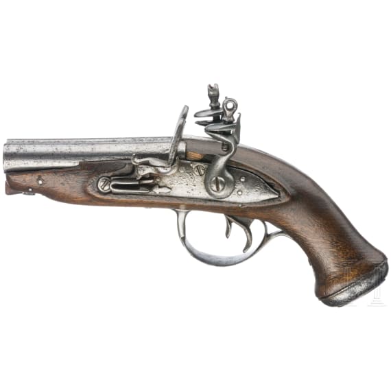 A French double flintlock travelling pistol, circa 1800