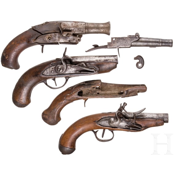 A flintlock pistol spare parts collection, circa 1800