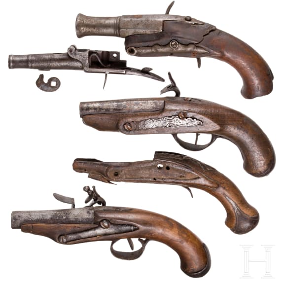 A flintlock pistol spare parts collection, circa 1800