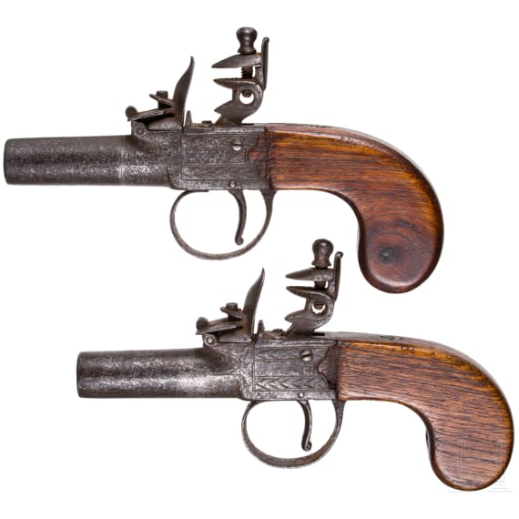 A pair of British flintlock pocket pistols, circa 1800