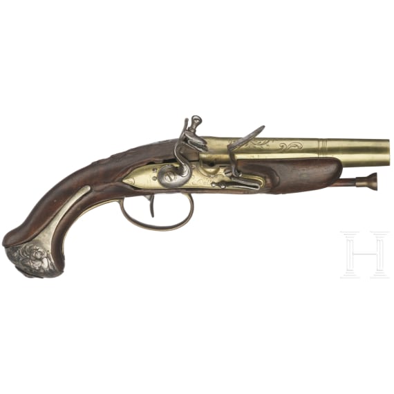 A silver-mounted flintlock pistol, circa 1820