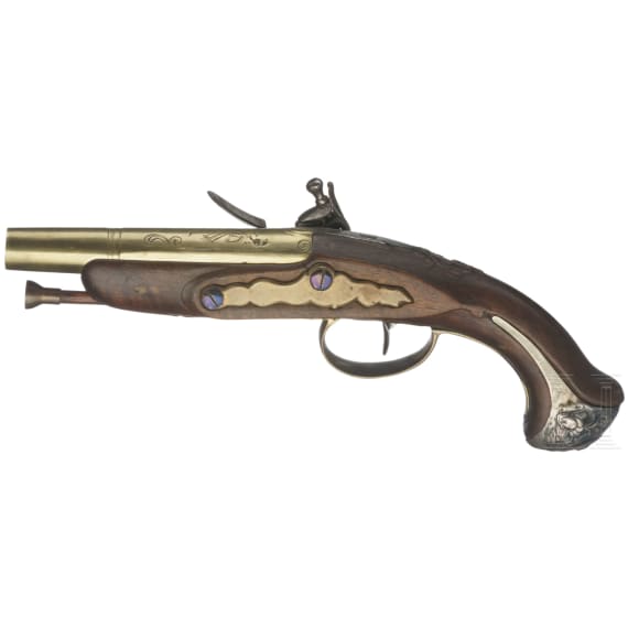 A silver-mounted flintlock pistol, circa 1820
