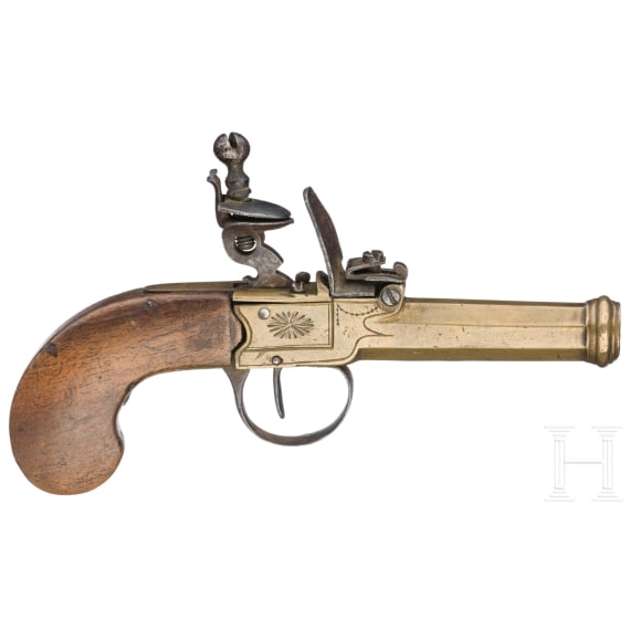 A brass flintlock pocked pistol, circa 1820