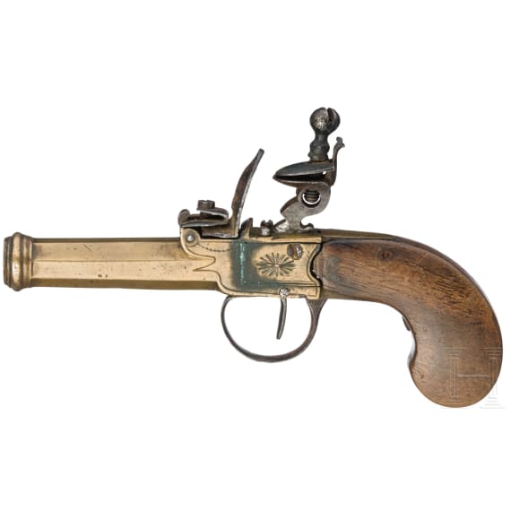 A brass flintlock pocked pistol, circa 1820