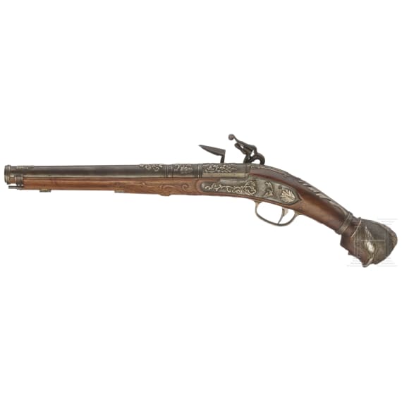A silver-mounted flintlock pistol in 1760-style, late 20th century