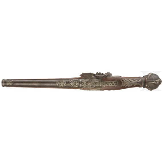 A silver-mounted flintlock pistol in 1760-style, late 20th century