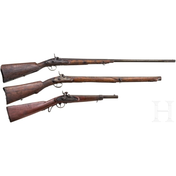 Three percussion rifles, German, 19th century