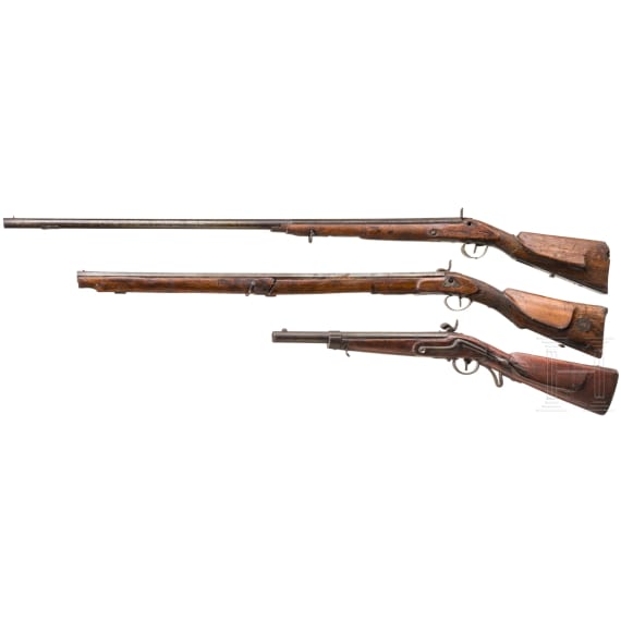 Three percussion rifles, German, 19th century