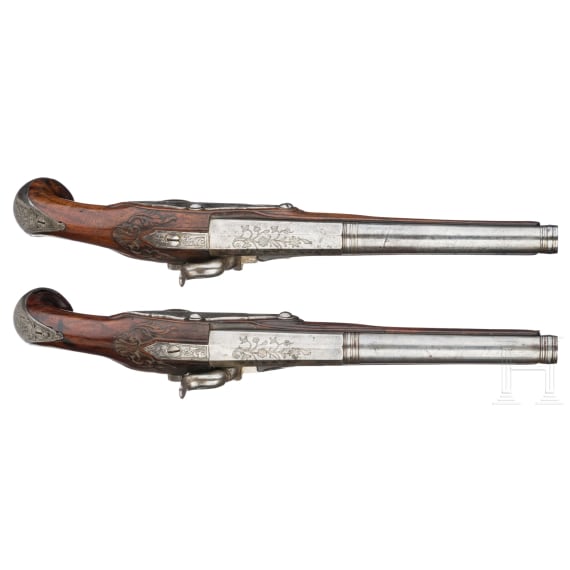 A pair of converted percussion pistols, Mathias Ory in Li&egrave;ge, circa 1770