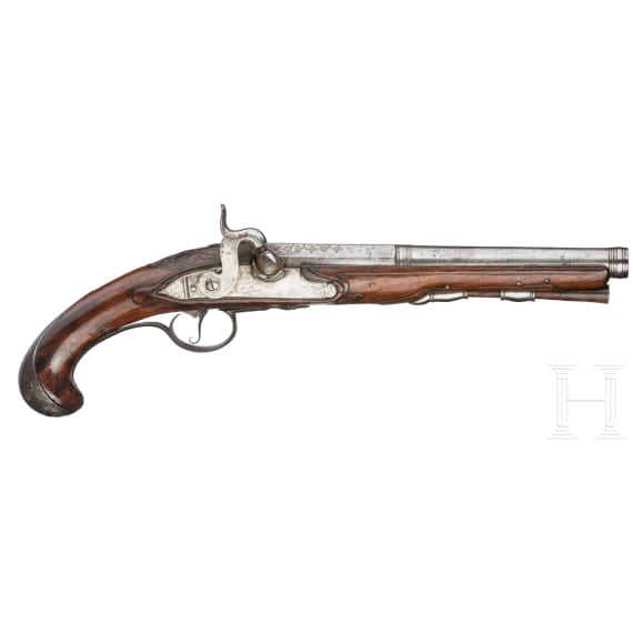 A pair of converted percussion pistols, Mathias Ory in Li&egrave;ge, circa 1770