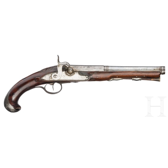 A pair of converted percussion pistols, Mathias Ory in Li&egrave;ge, circa 1770
