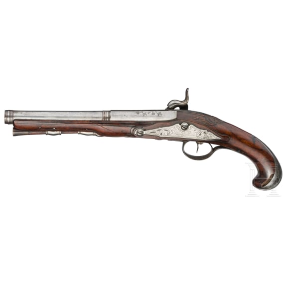 A pair of converted percussion pistols, Mathias Ory in Li&egrave;ge, circa 1770