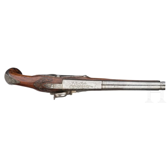 A pair of converted percussion pistols, Mathias Ory in Li&egrave;ge, circa 1770