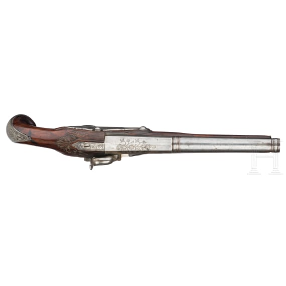 A pair of converted percussion pistols, Mathias Ory in Li&egrave;ge, circa 1770