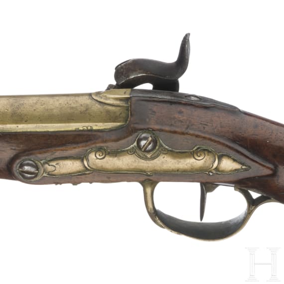 A pair of percussion travel pistols in a case, Brunon in Caen, circa 1780