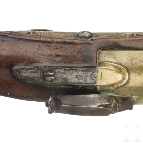 A pair of percussion travel pistols in a case, Brunon in Caen, circa 1780