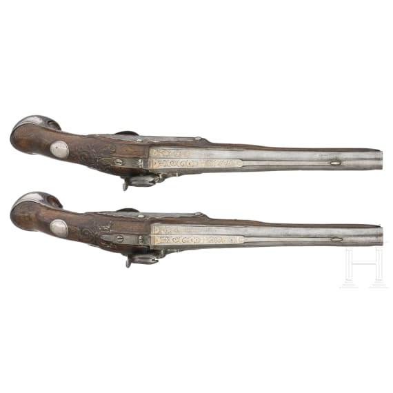 A pair of silver mounted percussion pistols, Antoine Gillier in St. &Eacute;tienne, circa 1790