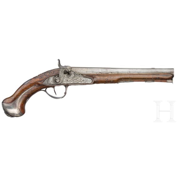 A pair of silver mounted percussion pistols, Antoine Gillier in St. &Eacute;tienne, circa 1790