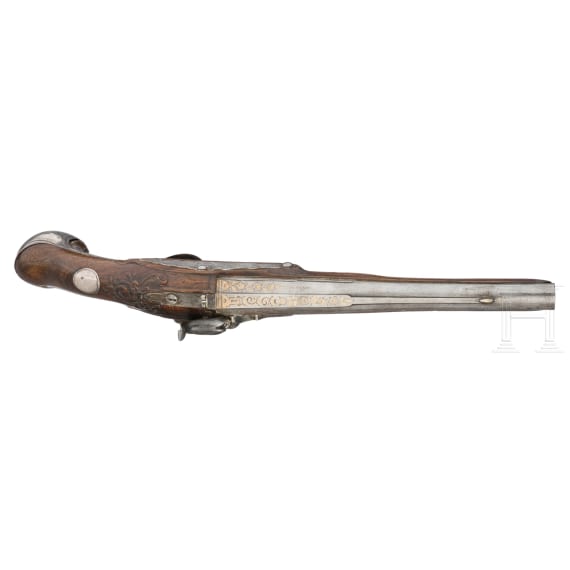 A pair of silver mounted percussion pistols, Antoine Gillier in St. &Eacute;tienne, circa 1790