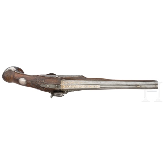 A pair of silver mounted percussion pistols, Antoine Gillier in St. &Eacute;tienne, circa 1790
