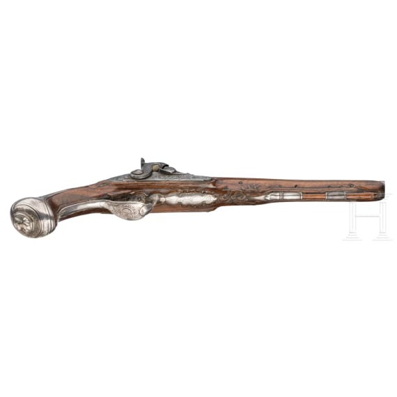 A pair of silver mounted percussion pistols, Antoine Gillier in St. &Eacute;tienne, circa 1790