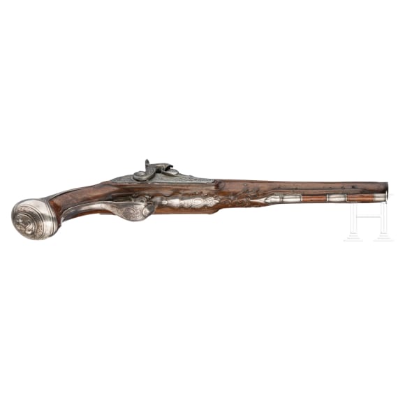 A pair of silver mounted percussion pistols, Antoine Gillier in St. &Eacute;tienne, circa 1790