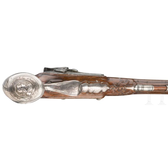 A pair of silver mounted percussion pistols, Antoine Gillier in St. &Eacute;tienne, circa 1790