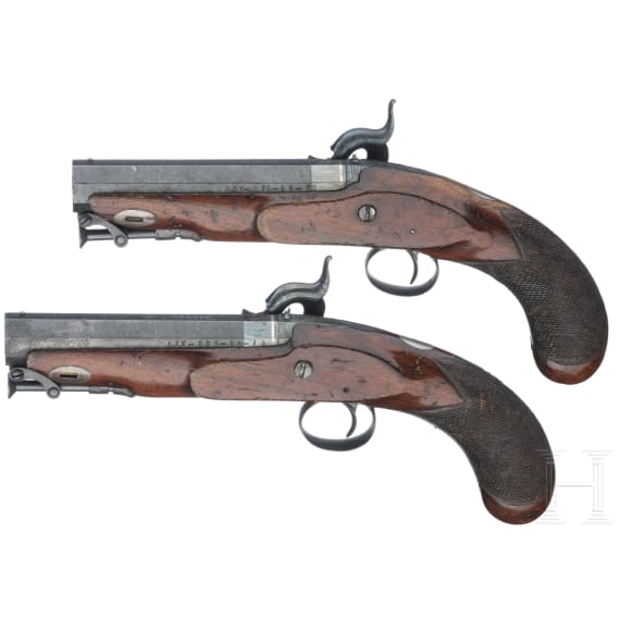 A pair of English percussion pistols by Henry Nock, London, circa 1800