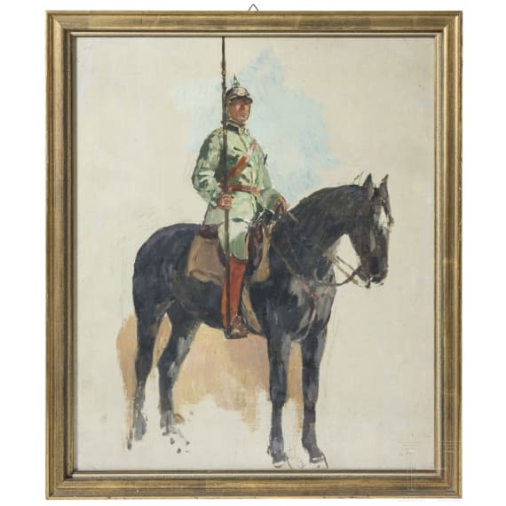 &Ouml;lstudie eines J&auml;gers zu Pferde, um 1900