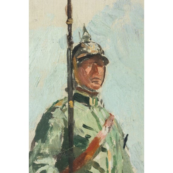 &Ouml;lstudie eines J&auml;gers zu Pferde, um 1900