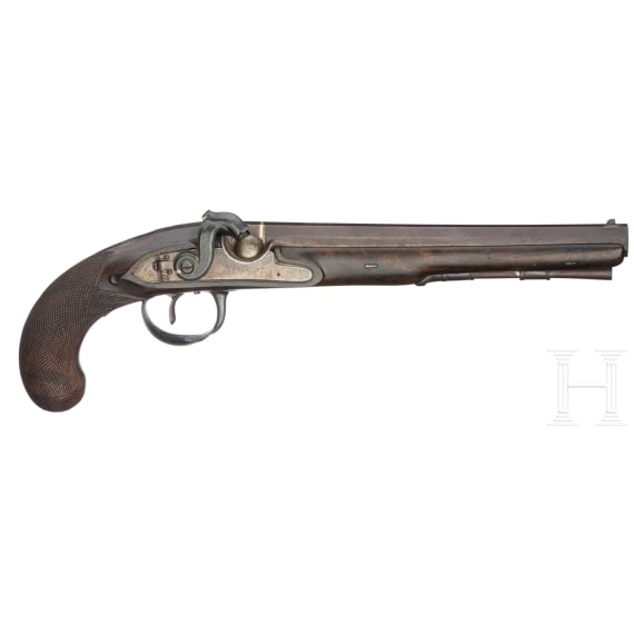 A cased pair of percussion pistols by Barber in Newark (GB), circa 1820