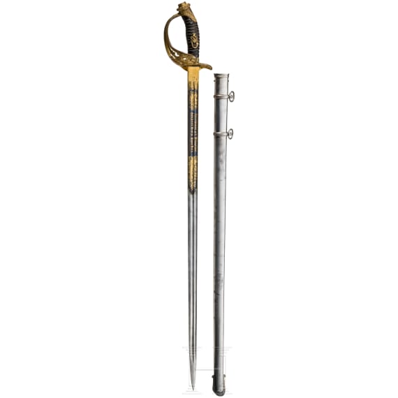 Prunkvoller preu&szlig;ischer Damast-Geschenkdegen M 1889 f&uuml;r Offiziere, datiert 1890