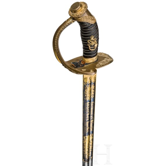 Prunkvoller preu&szlig;ischer Damast-Geschenkdegen M 1889 f&uuml;r Offiziere, datiert 1890