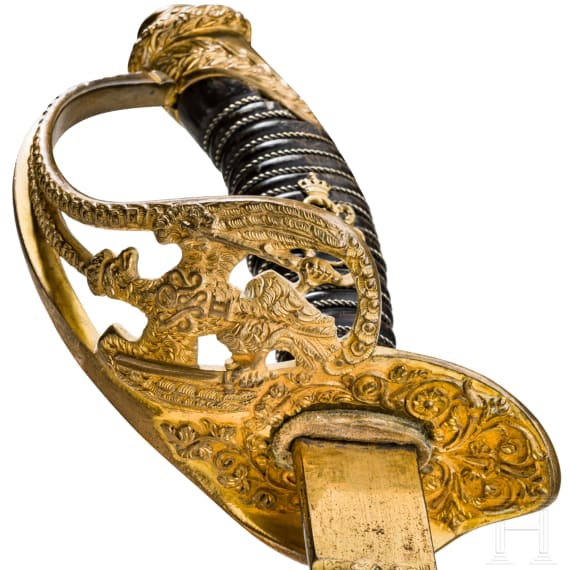 Prunkvoller preu&szlig;ischer Damast-Geschenkdegen M 1889 f&uuml;r Offiziere, datiert 1890