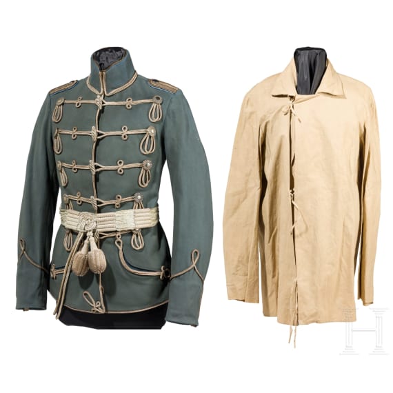 Feldgraue Attila, Sch&auml;rpe, M&uuml;tzenzubeh&ouml;r etc. eines Leutnants im K&ouml;niglich-S&auml;chsischen 2. Husaren-Regiment Nr. 19