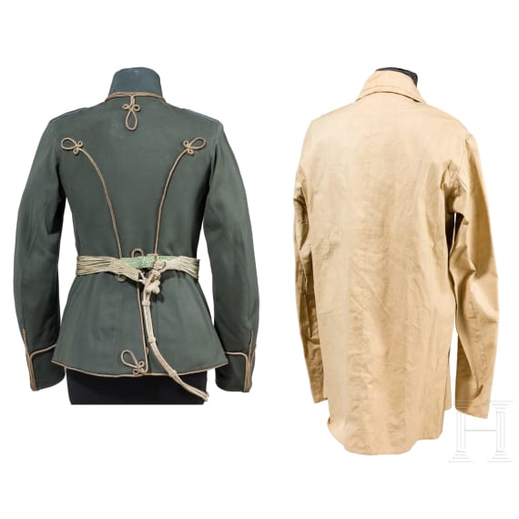 Feldgraue Attila, Sch&auml;rpe, M&uuml;tzenzubeh&ouml;r etc. eines Leutnants im K&ouml;niglich-S&auml;chsischen 2. Husaren-Regiment Nr. 19