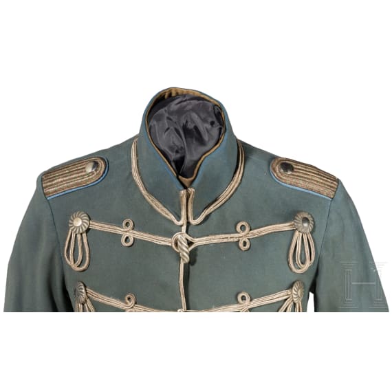 Feldgraue Attila, Sch&auml;rpe, M&uuml;tzenzubeh&ouml;r etc. eines Leutnants im K&ouml;niglich-S&auml;chsischen 2. Husaren-Regiment Nr. 19