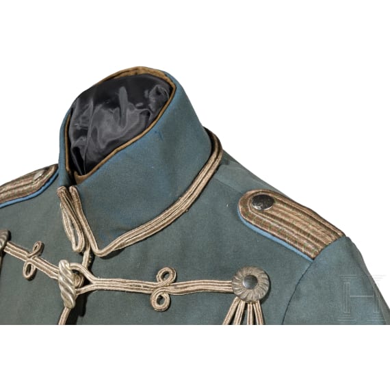 Feldgraue Attila, Sch&auml;rpe, M&uuml;tzenzubeh&ouml;r etc. eines Leutnants im K&ouml;niglich-S&auml;chsischen 2. Husaren-Regiment Nr. 19