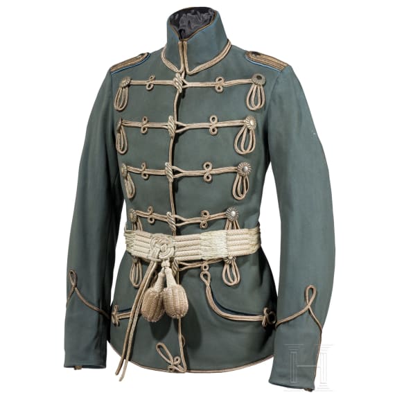 Feldgraue Attila, Sch&auml;rpe, M&uuml;tzenzubeh&ouml;r etc. eines Leutnants im K&ouml;niglich-S&auml;chsischen 2. Husaren-Regiment Nr. 19