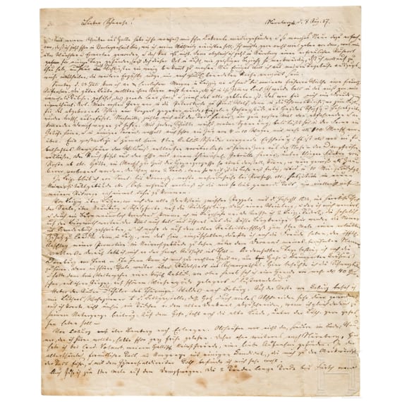 Historisch bedeutender Brief &uuml;ber eine Reise mit Eisenbahn 1837 von Leipzig &uuml;ber N&uuml;rnberg nach Basel