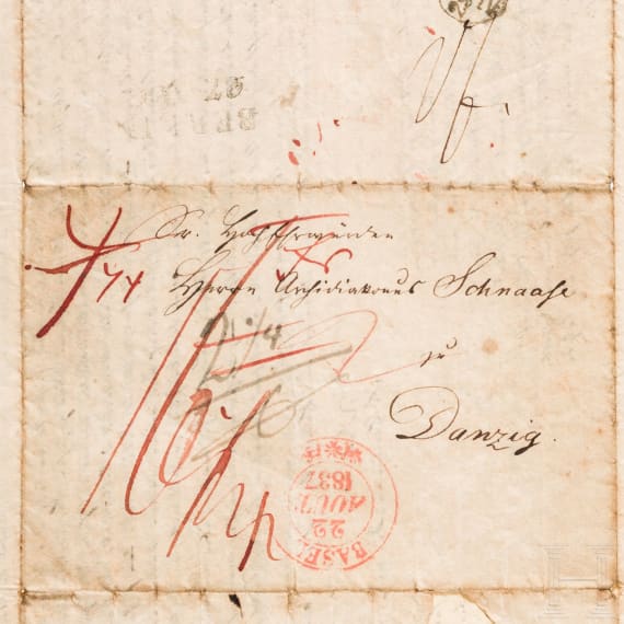 Historisch bedeutender Brief &uuml;ber eine Reise mit Eisenbahn 1837 von Leipzig &uuml;ber N&uuml;rnberg nach Basel