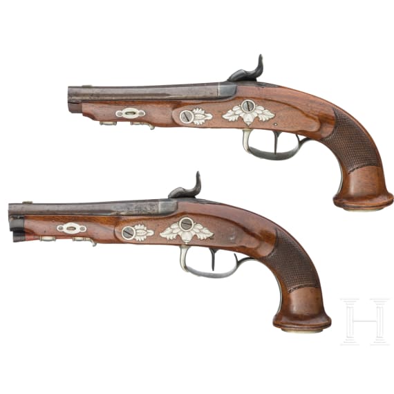 Ein Paar Perkussionspistolen, Johann Samuel Barthelmes in Zella (D), um 1830