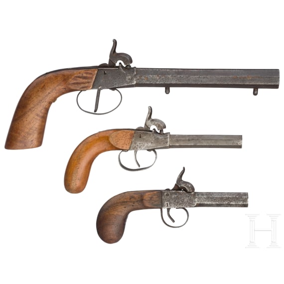 Drei Perkussionsterzerole, deutsch, um 1840