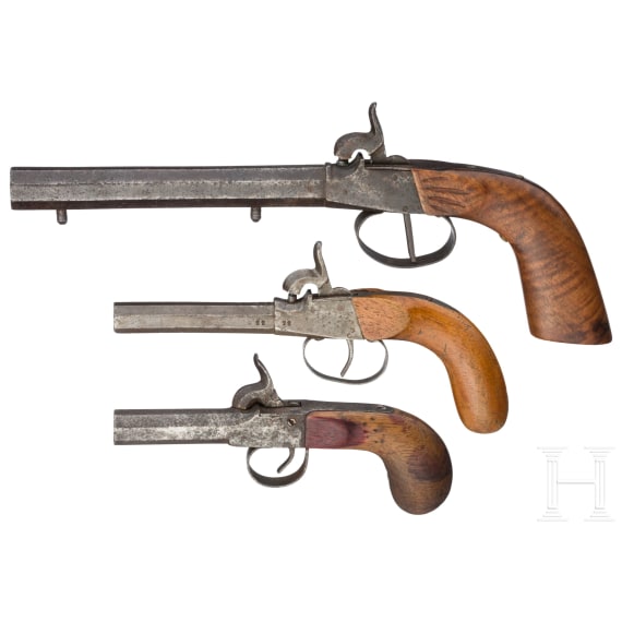 Drei Perkussionsterzerole, deutsch, um 1840