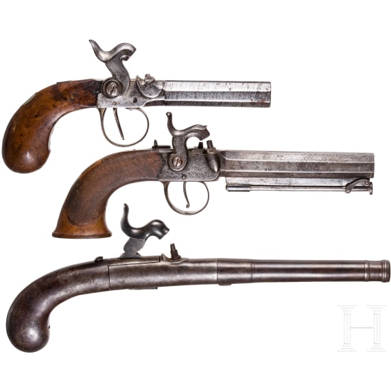 Drei Perkussionsterzerole, England, um 1850