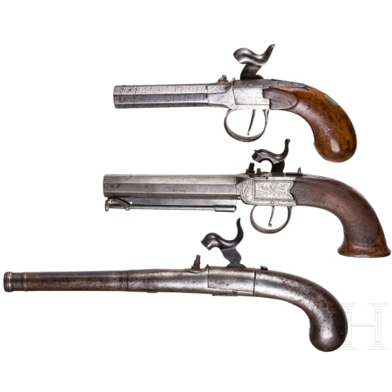 Drei Perkussionsterzerole, England, um 1850