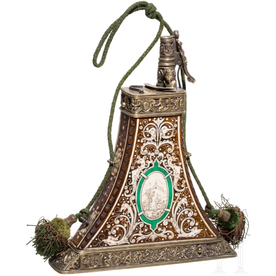 A significant deluxe powder flask from the armoury of the Dukes of Saxony, circa 1600